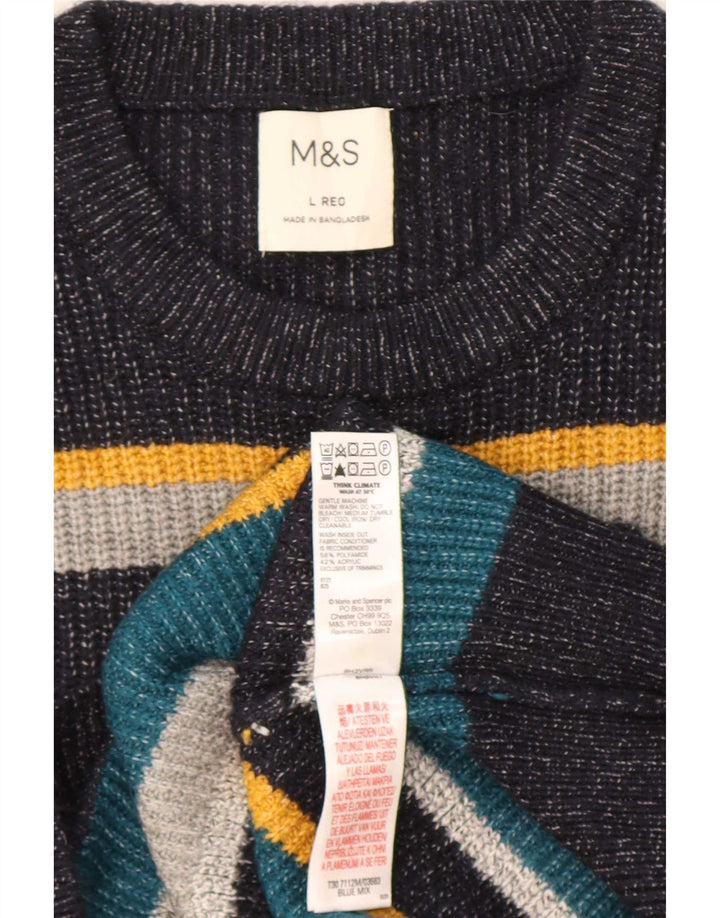 Marks & Spencer Ανδρικό πουλόβερ με λαιμόκοψη μεγάλο, πολύχρωμο ριγέ