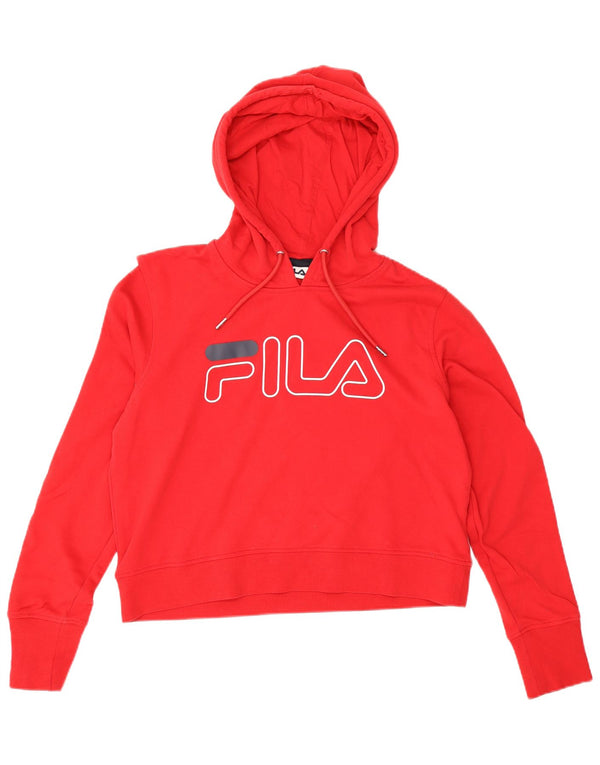 Fila Γυναικεία γραφικά Crop Hoodie Jumper UK 16 Large Red Colourblock Βαμβακερό