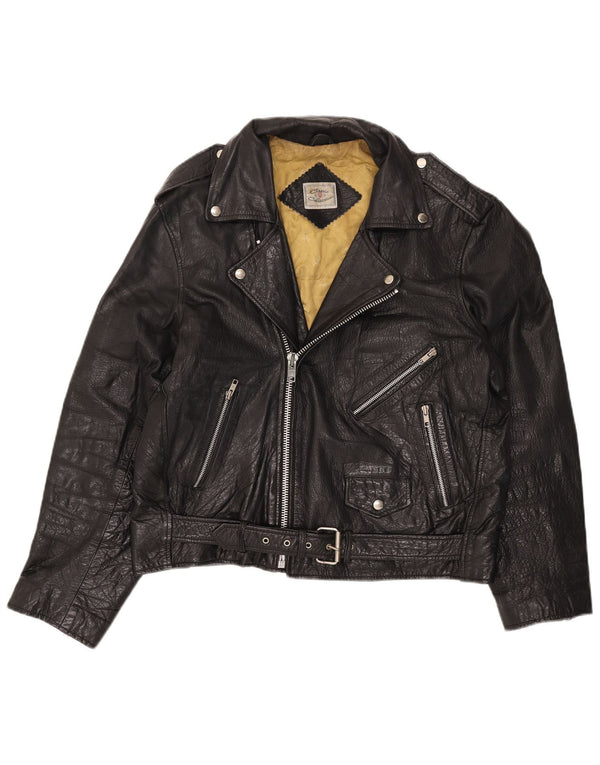 CLASSIC Ανδρικό Δερμάτινο Μπουφάν Biker UK 42 XL Μαύρο