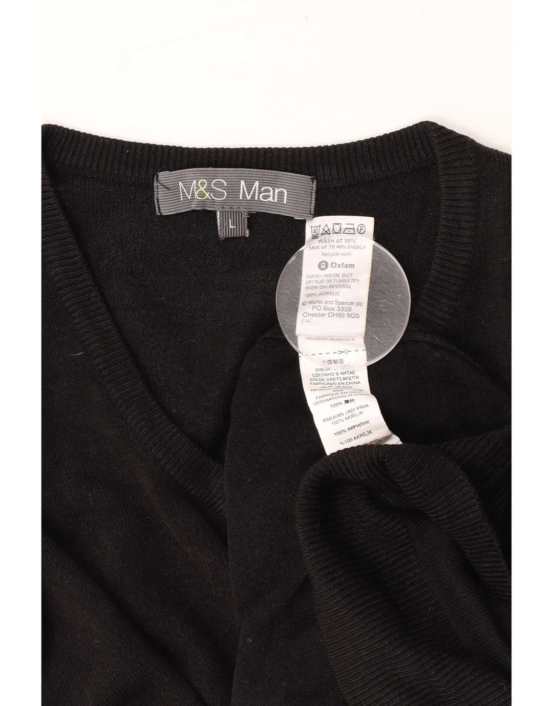 Marks & Spencer Ανδρικό πουλόβερ με λαιμόκοψη με λαιμόκοψη μεγάλο μαύρο ακρυλικό