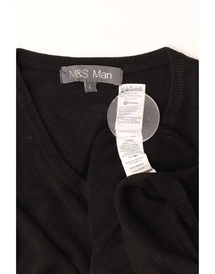 Marks & Spencer Ανδρικό πουλόβερ με λαιμόκοψη με λαιμόκοψη μεγάλο μαύρο ακρυλικό