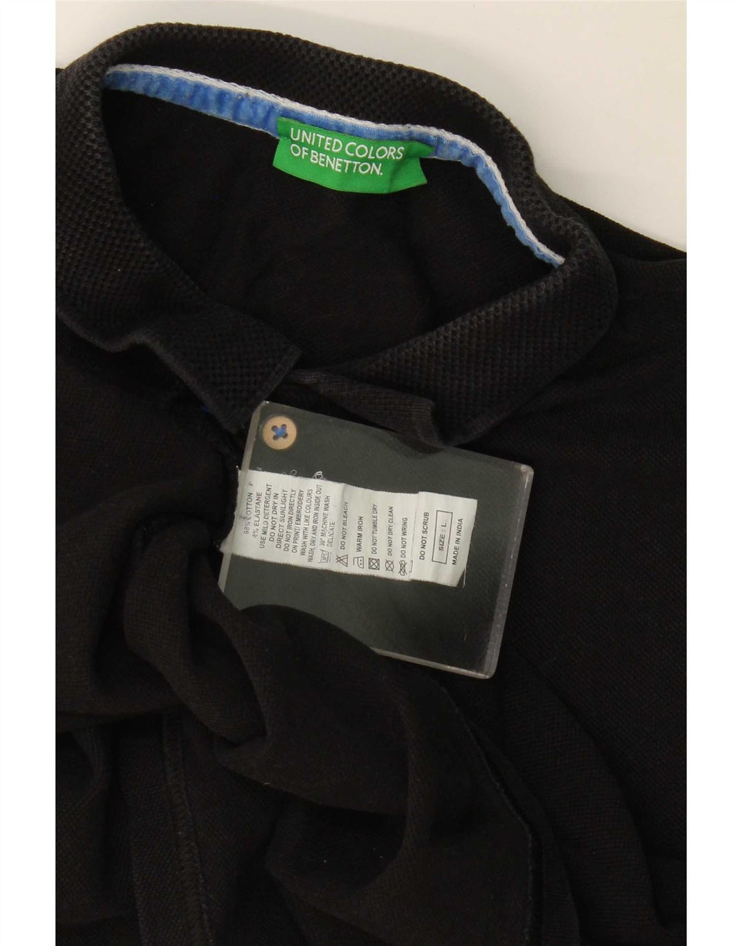 Ανδρικό μπλουζάκι πόλο Benetton μεγάλο μαύρο βαμβακερό