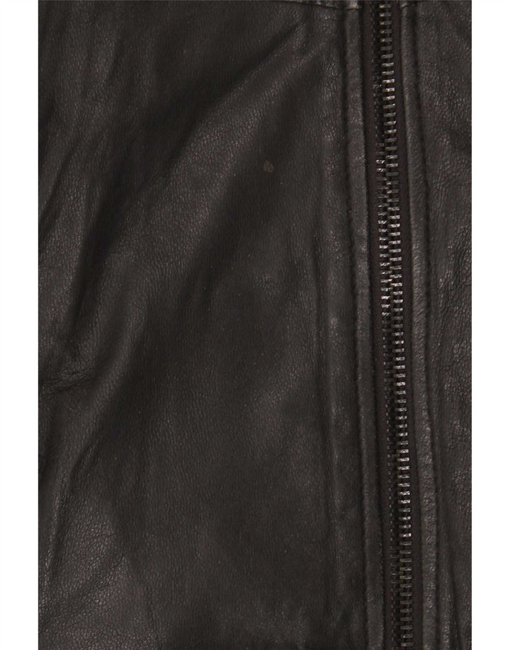 Replay Mens Bomber Leather Jacket UK 38 Medium Black Leather