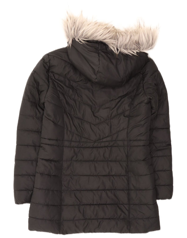 Hollister γυναικείο παλτό με κουκούλα Sherpa UK 14 Μεσαίο μαύρο πολυεστέρα
