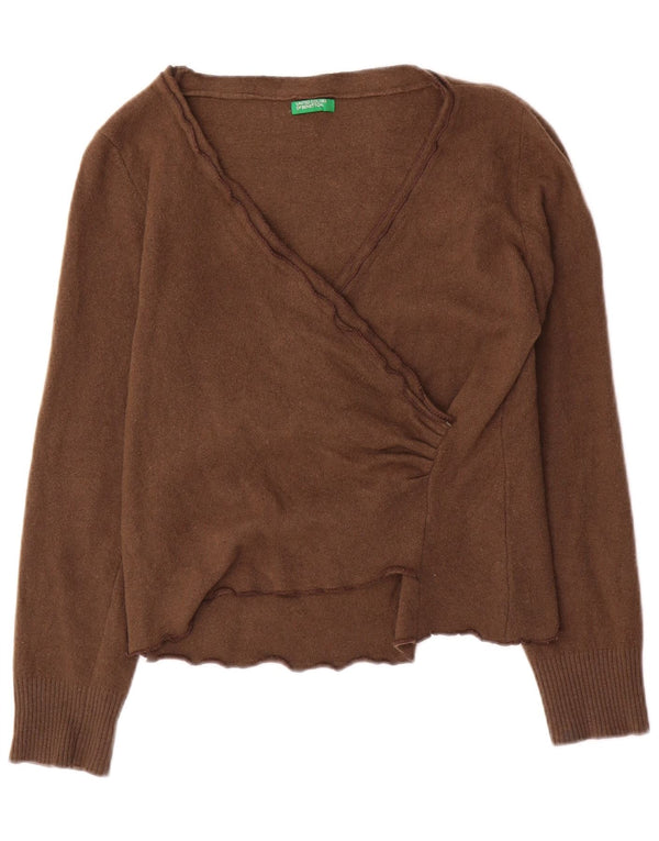 Γυναικείο πουλόβερ Benetton Crop με V λαιμόκοψη UK 10 Small Brown