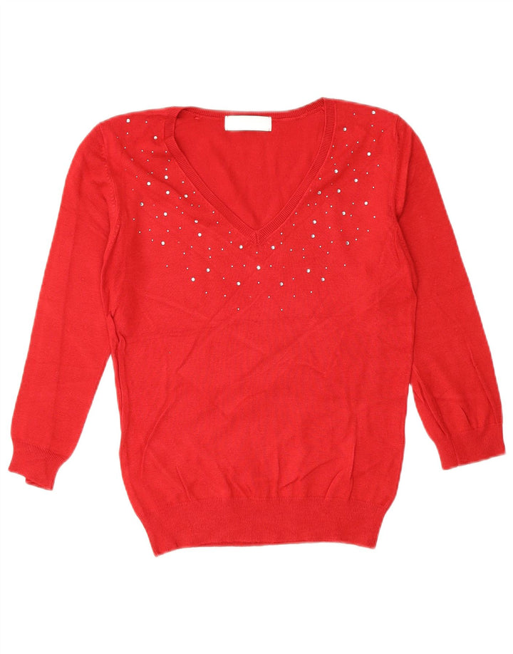 Marks & Spencer Γυναικείο πουλόβερ με λαιμόκοψη σε V UK 10 Small Red Viscose