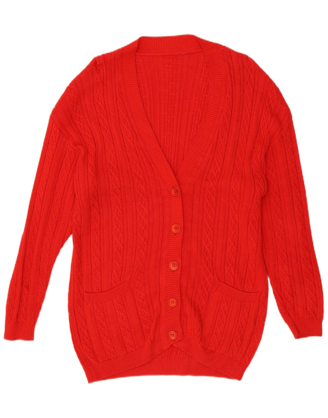 VINTAGE Γυναικείο πουλόβερ Longline Cardigan UK 10 Small Red βαμβακερό