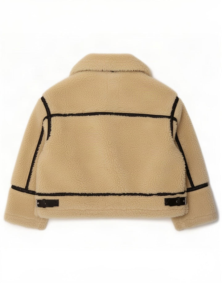 Zara Γυναικείο Μπουφάν Sherpa UK 14 Large Beige Colourblock