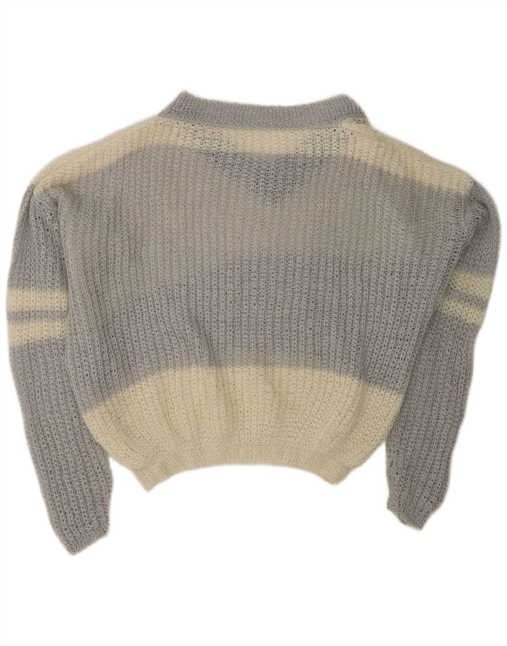 VINTAGE Γυναικείο πουλόβερ με λαιμόκοψη UK 20 2XL Off White Colourblock