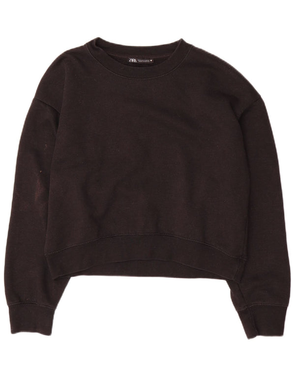 Zara Γυναικεία φούτερ υπερμεγέθης Crop Jumper UK 10 Small Black Polyester