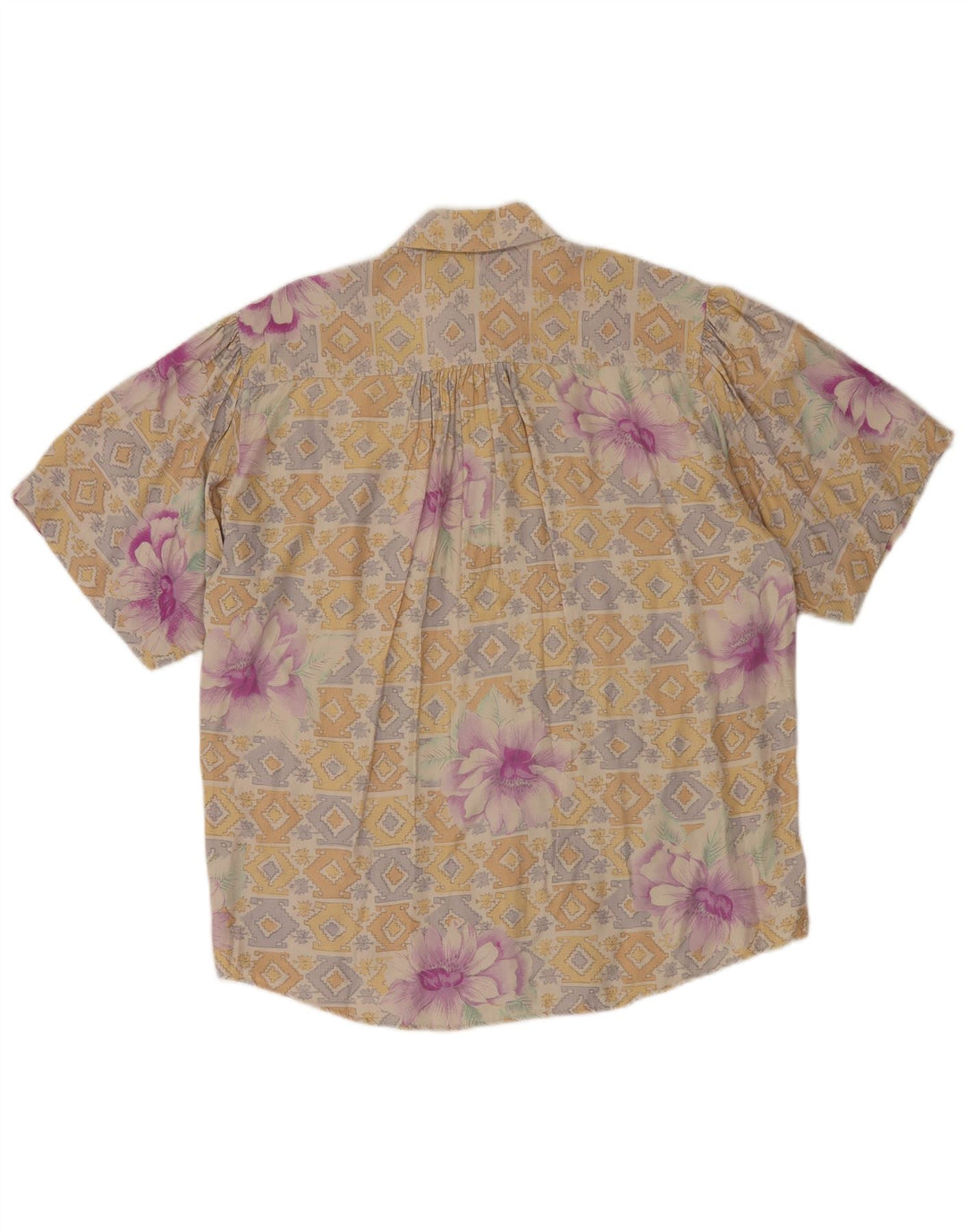 BENETTON Γυναικείο κοντομάνικο πουκάμισο Μπλούζα IT 44 Μεσαίο Μπεζ Φλοράλ