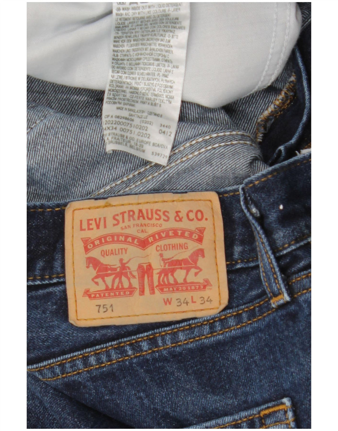 Levi's Mens 751 Straight Jeans W34 L34 Navy Blue Cotton