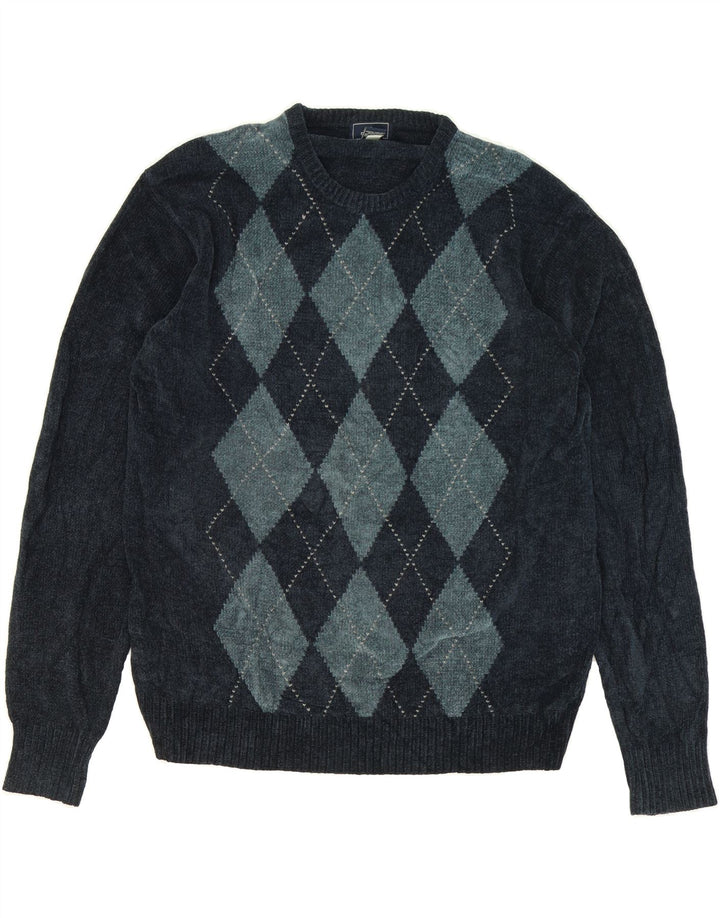 DOCKERS Mens Crew Neck Jumper Sweater Large Navy Blue Argyle/Diamond Vintage Dockers and Second-Hand Dockers from Messina Hembry 