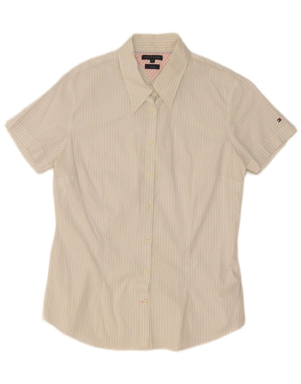Tommy Hilfiger γυναικείο κοντομάνικο πουκάμισο US 12 μεγάλο λευκό ριγέ βαμβακερό