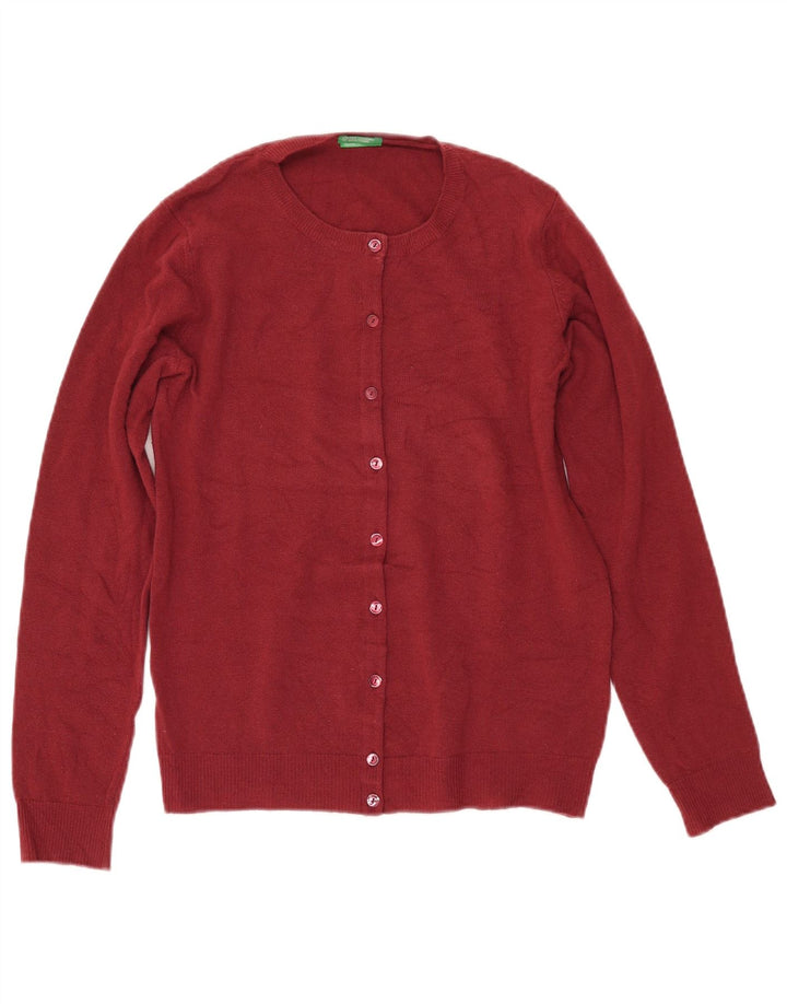 BENETTON Γυναικεία ζακέτα Crop UK 12 Medium Maroon μαλλί Merino