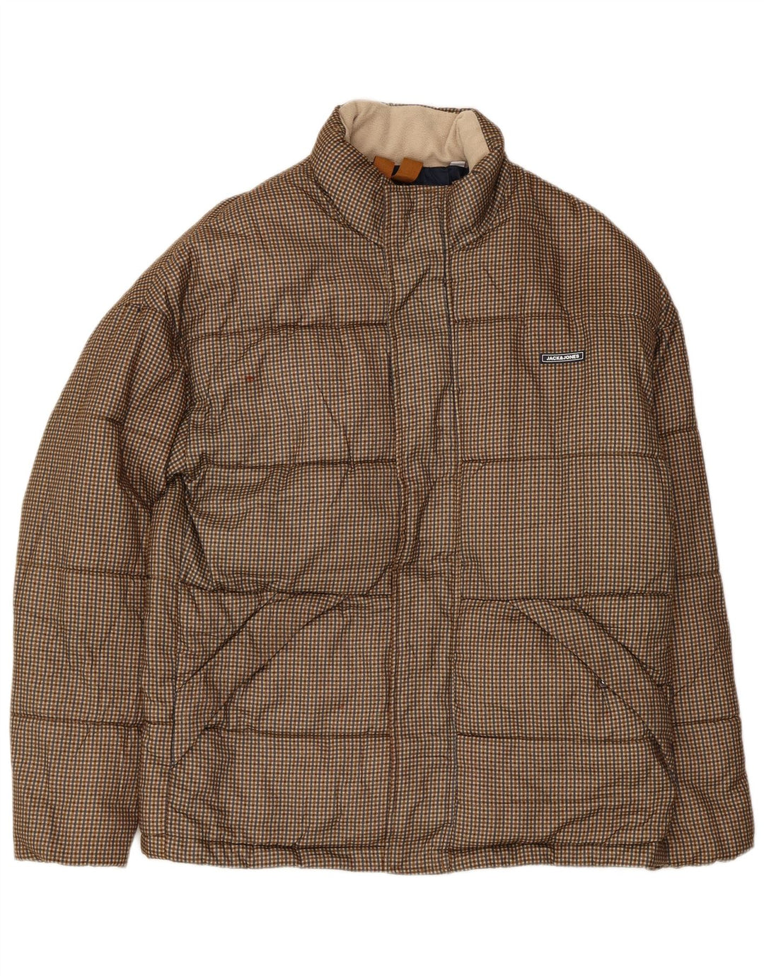 Jack & Jones Ανδρικό μπουφάν με επένδυση UK 36 Small Brown Check Polyester