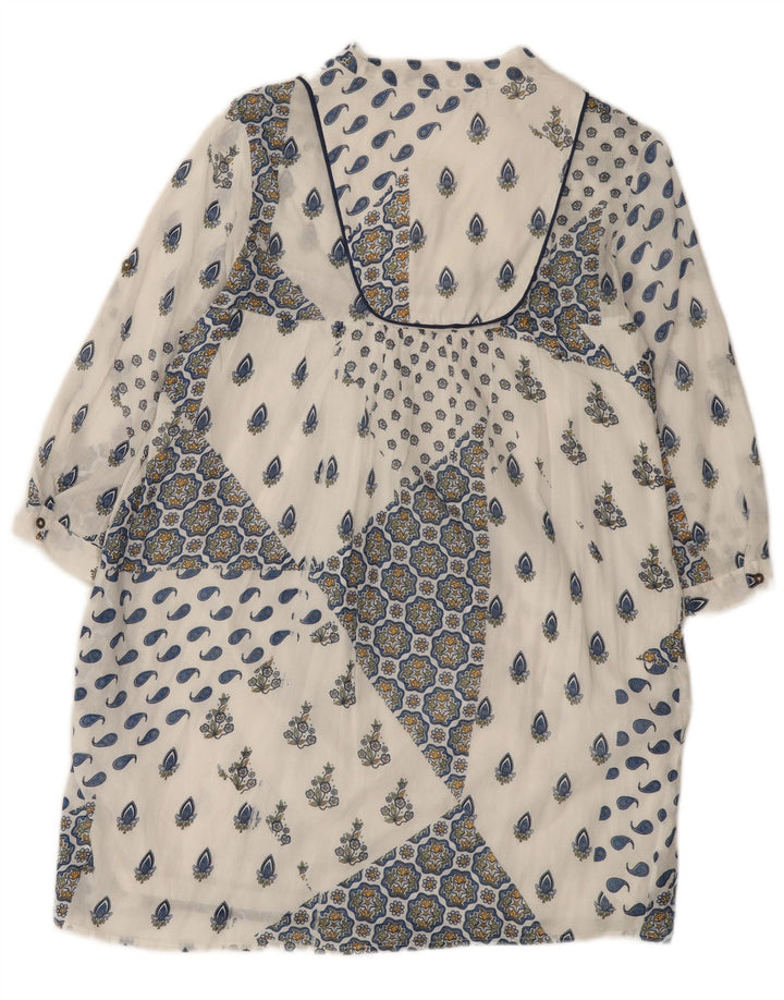 Γυναικείο φόρεμα ZARA 3/4 Sleeve Shift UK 12 μεσαίο λευκό βαμβακερό Paisley