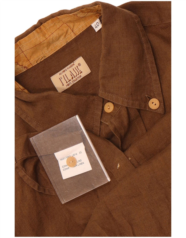 ALVIERO MARTINI Ανδρικό Πουκάμισο Μέγεθος 40 Μεσαίο Καφέ Λινό