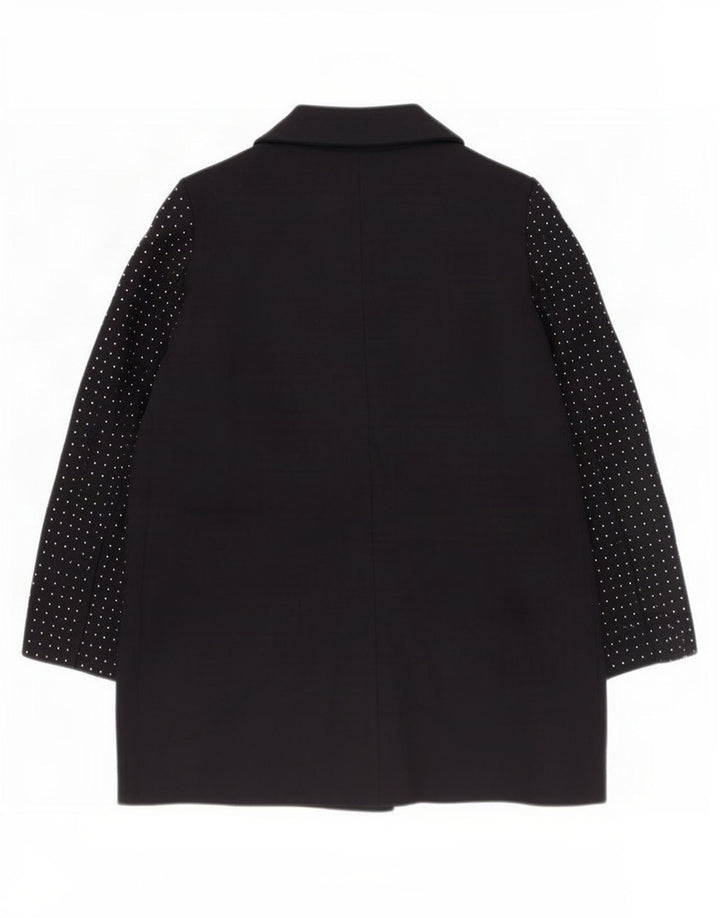 Zara Γυναικείο Παλτό UK 14 Large Navy Blue Spotted Wool