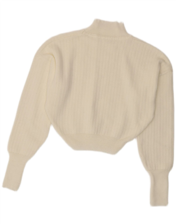 Vintage γυναικείο πουλόβερ με λαιμό χελώνα Crop UK 14 Medium White