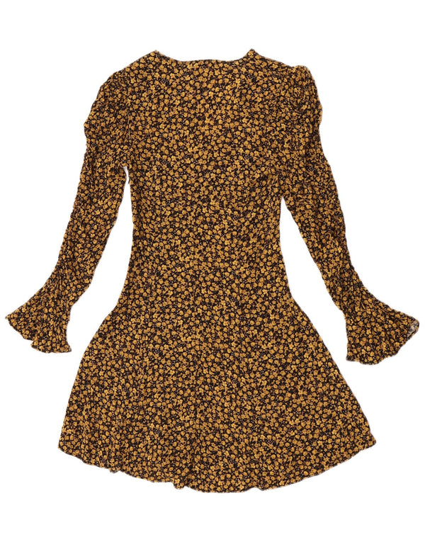 Zara Γυναικείο μακρυμάνικο φόρεμα A-Line UK 4 XS Κίτρινο φλοράλ βισκόζη