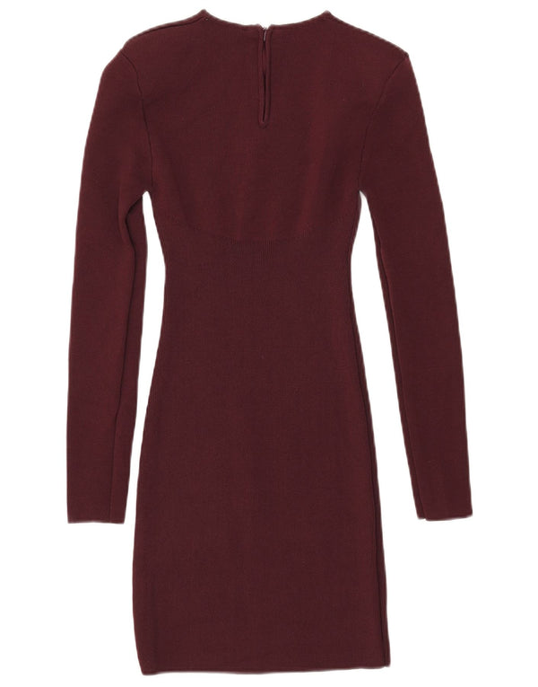 Zara Γυναικείο μακρυμάνικο φόρεμα UK 10 Small Burgundy Viscose