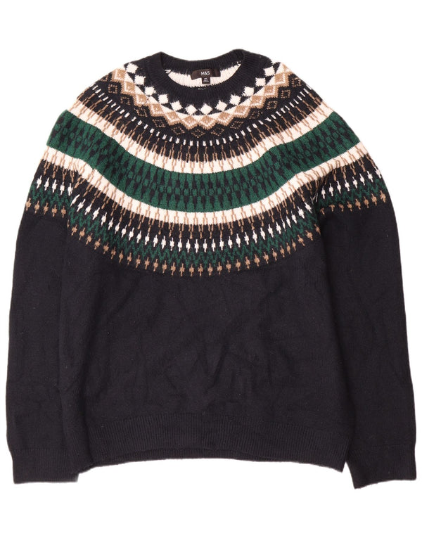 Ανδρικό πουλόβερ Marks & Spencer Boat Neck Jumper 2XL Black Fair Isle Acrylic
