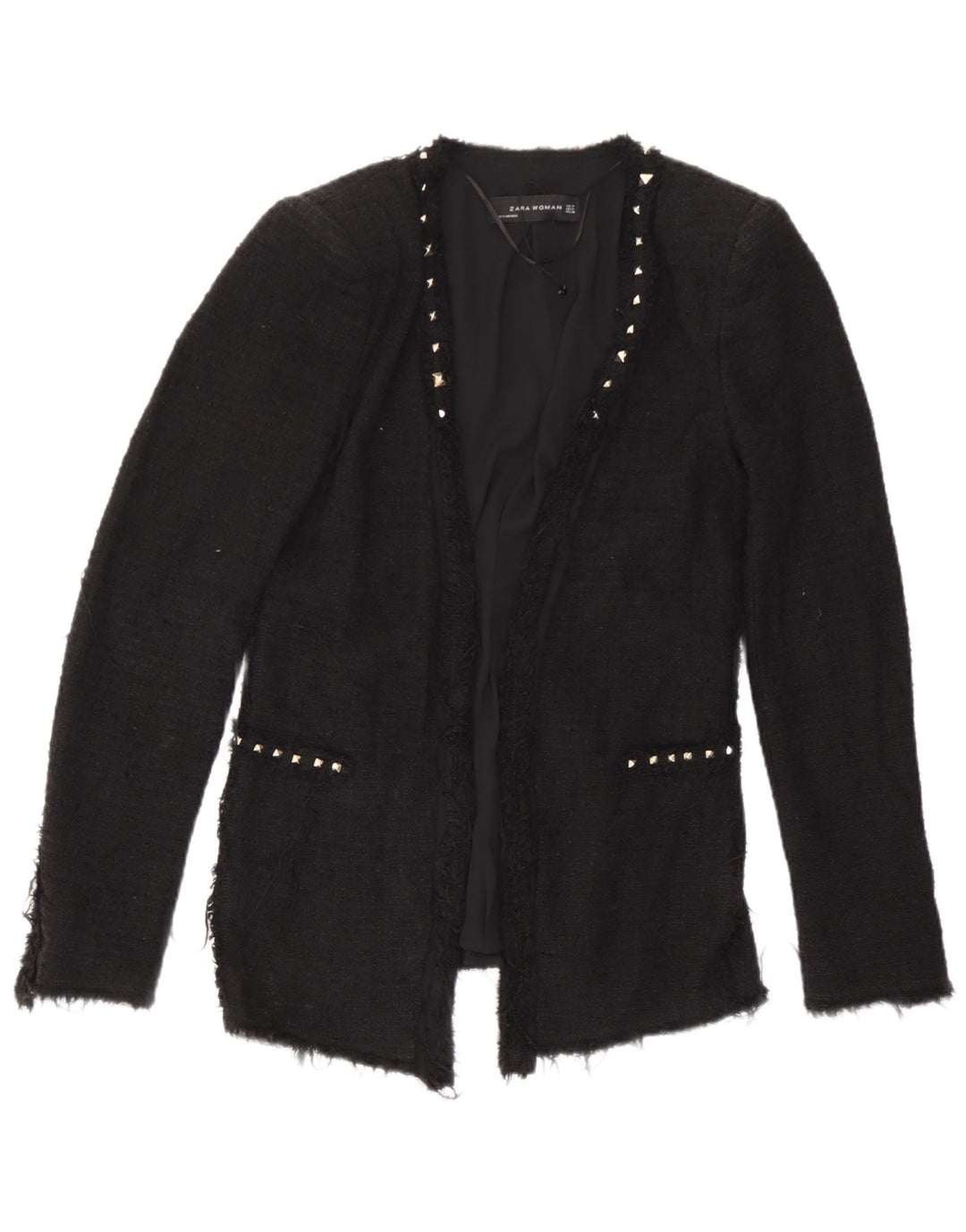 Zara Γυναικείο Open Blazer Jacket UK 12 Medium Black Cotton