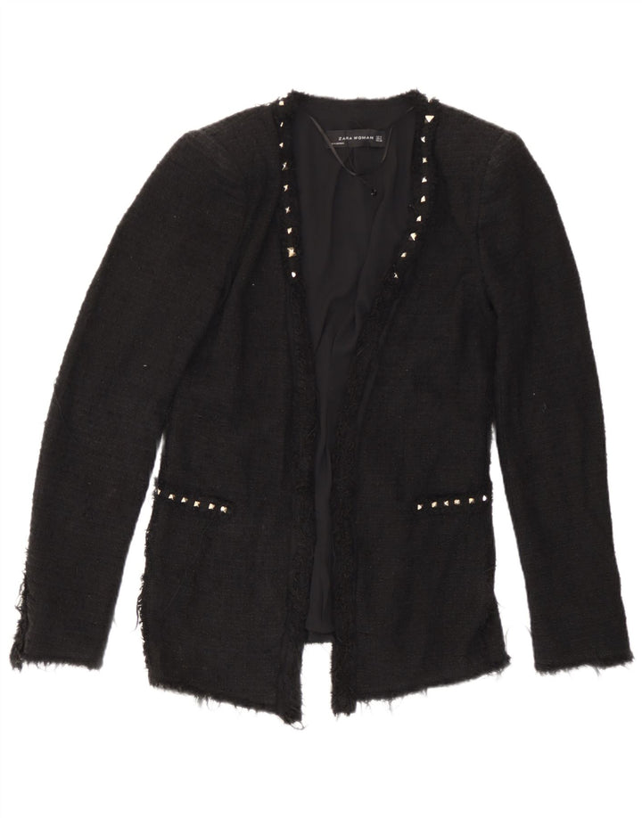 Zara Γυναικείο Open Blazer Jacket UK 12 Medium Black Cotton