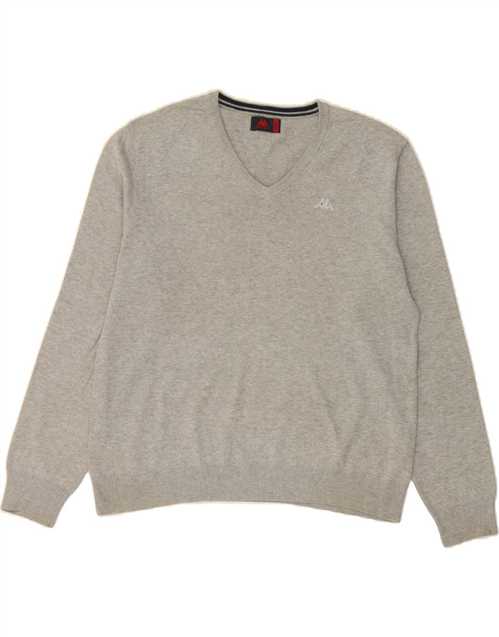 KAPPA Mens V-Neck Jumper Sweater Medium Grey Vintage Kappa and Second-Hand Kappa from Messina Hembry 