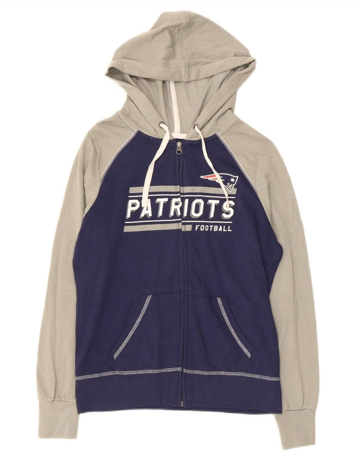 NFL Womens Patriots Zip Hoodie πουλόβερ UK 10 Small Navy Blue Colourblock
