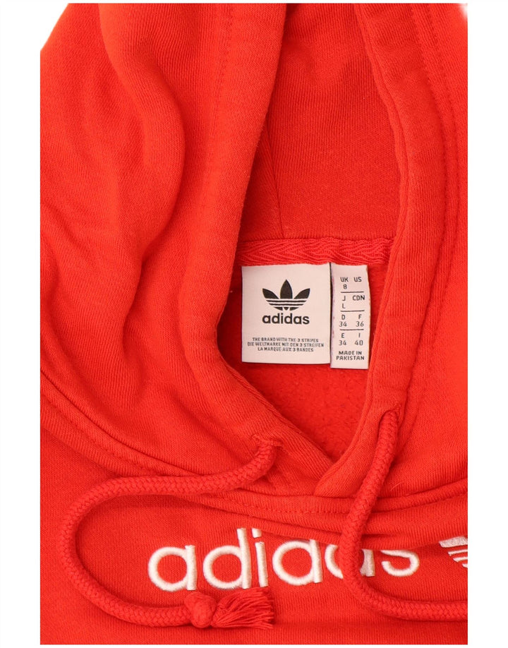 ADIDAS Γυναικεία γραφικά υπερμεγέθη μπλούζα με κουκούλα UK 8 Μικρό κόκκινο βαμβακερό