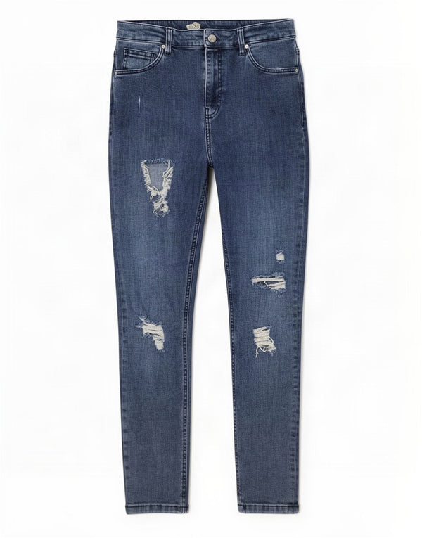 Topshop Womens Crop Distressed Skinny Jeans W34 L26 Blue Cotton
