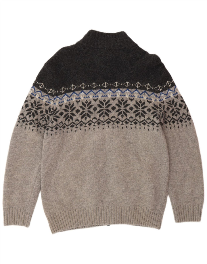 NORTH ROUTE Ανδρικό πουλόβερ με φερμουάρ Large Grey Fair Isle