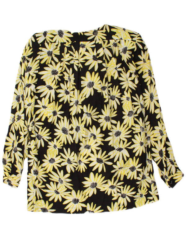 Vintage Γυναικεία Loose Fit Cardigan Top UK 14 Medium Black Floral