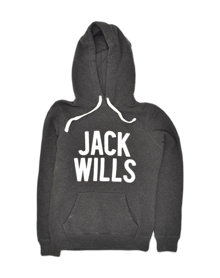 JACK WILLS Womens Graphic Hoodie Jumper UK 8 Small Grey Cotton | Vintage Jack Wills | Thrift | Second-Hand Jack Wills | Used Clothing | Messina Hembry 