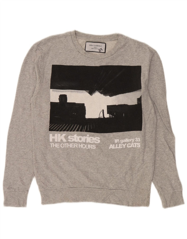Zara Γυναικείο Φούτερ με γραφικά Jumper UK 14 Μεσαίο γκρι βαμβακερό