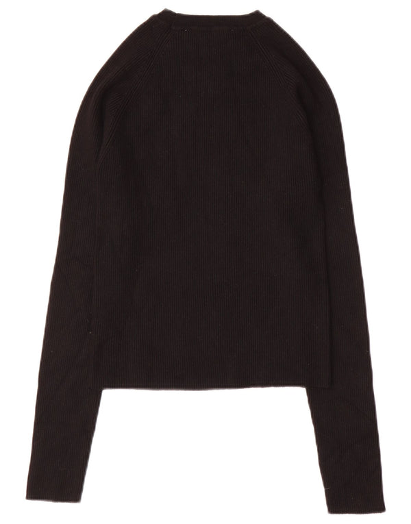 Zara Γυναικείο Crop Top μακρυμάνικο UK 12 μεσαία μαύρη βισκόζη