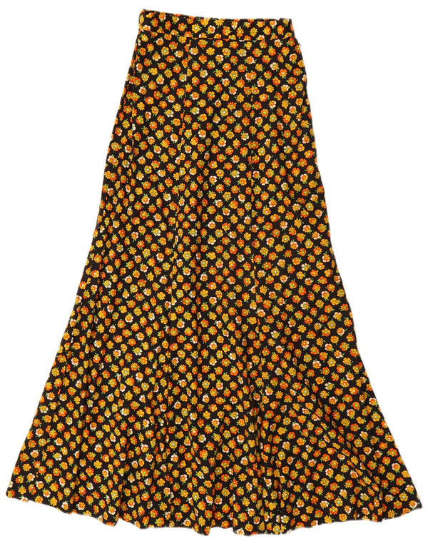 VINTAGE Γυναικεία Maxi A-Line φούστα EU 34 2XS W24 Μαύρη φλοράλ βαμβακερή