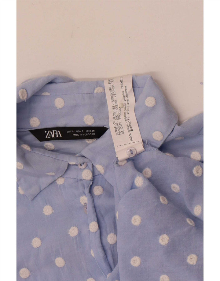 Zara Γυναικείο πουκάμισο UK 10 Small Blue Pot Polyester