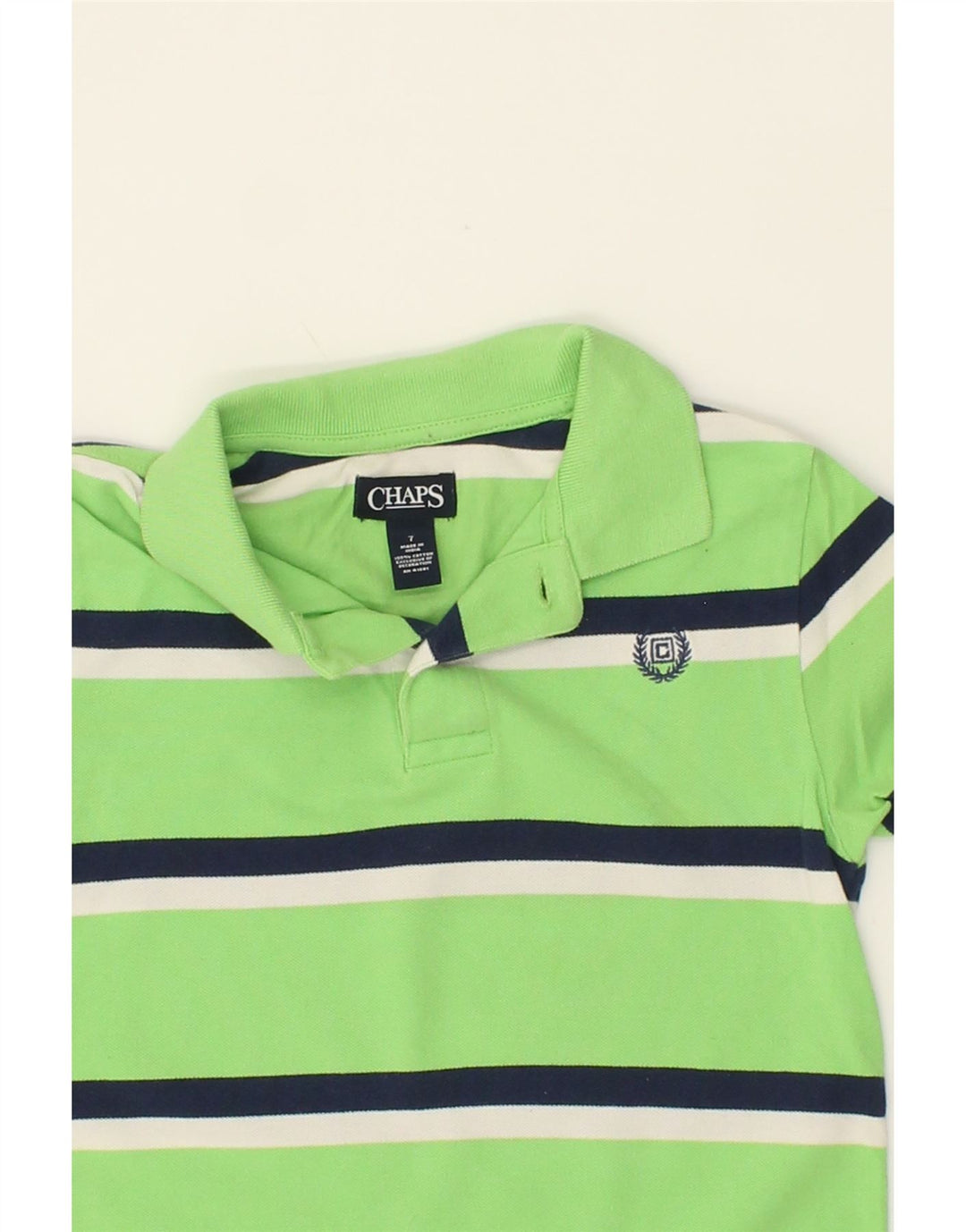 CHAPS Boys Polo Shirt 6-7 Years Green Striped Cotton Vintage Chaps and Second-Hand Chaps from Messina Hembry 