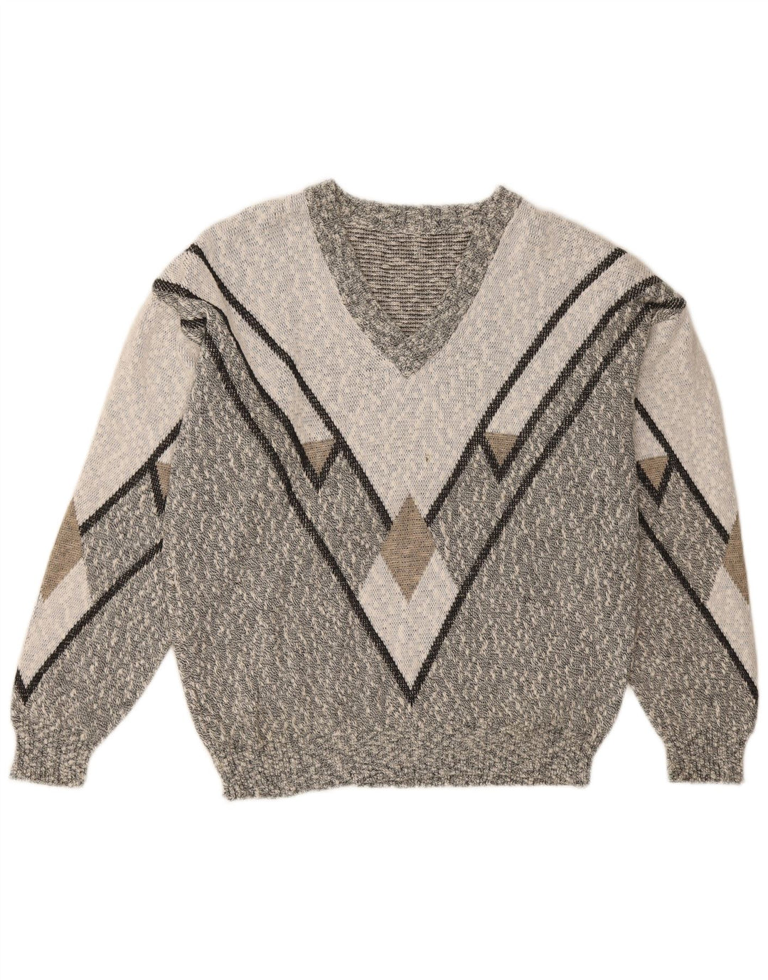 VINTAGE Mens V-Neck Jumper Sweater Large Grey Flecked