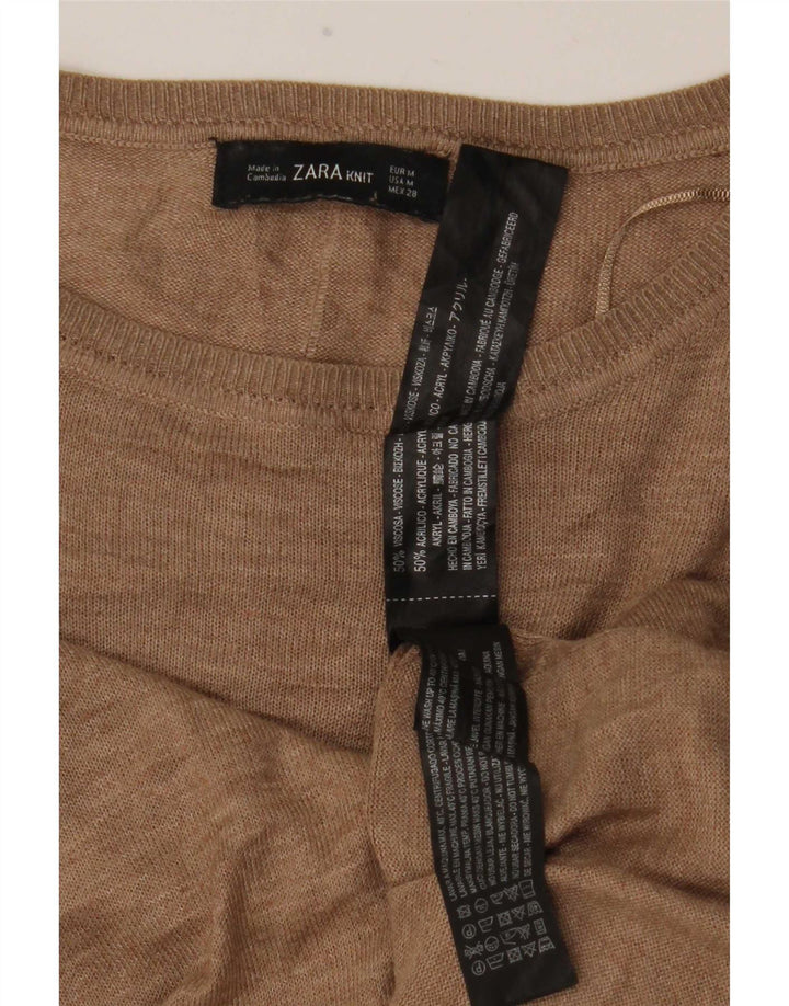 Zara Γυναικείο Longline Top Μακρυμάνικο UK 14 Μεσαία Καφέ Βισκόζη