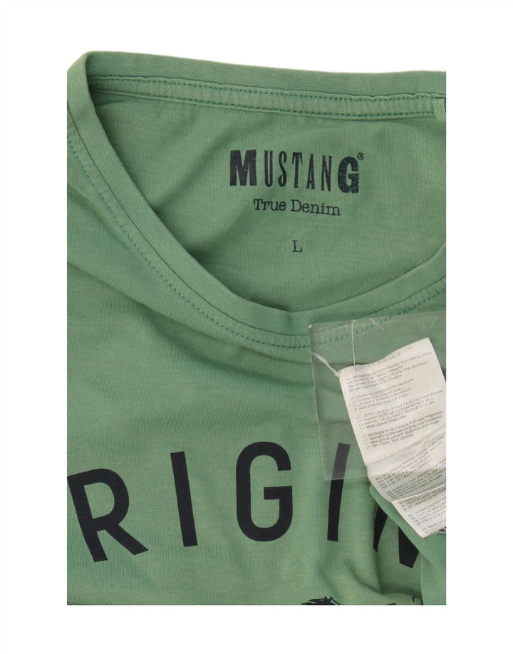 MUSTANG Mens Graphic T-Shirt Top Large Green Vintage Mustang and Second-Hand Mustang from Messina Hembry 