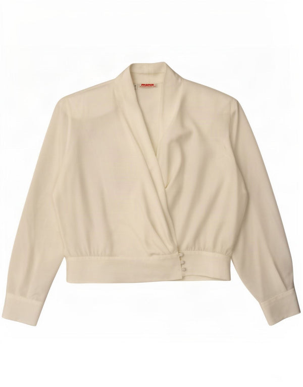 Vintage Γυναικείο πουκάμισο Crop Μπλούζα IT 48 XL Λευκό Πολυεστέρας