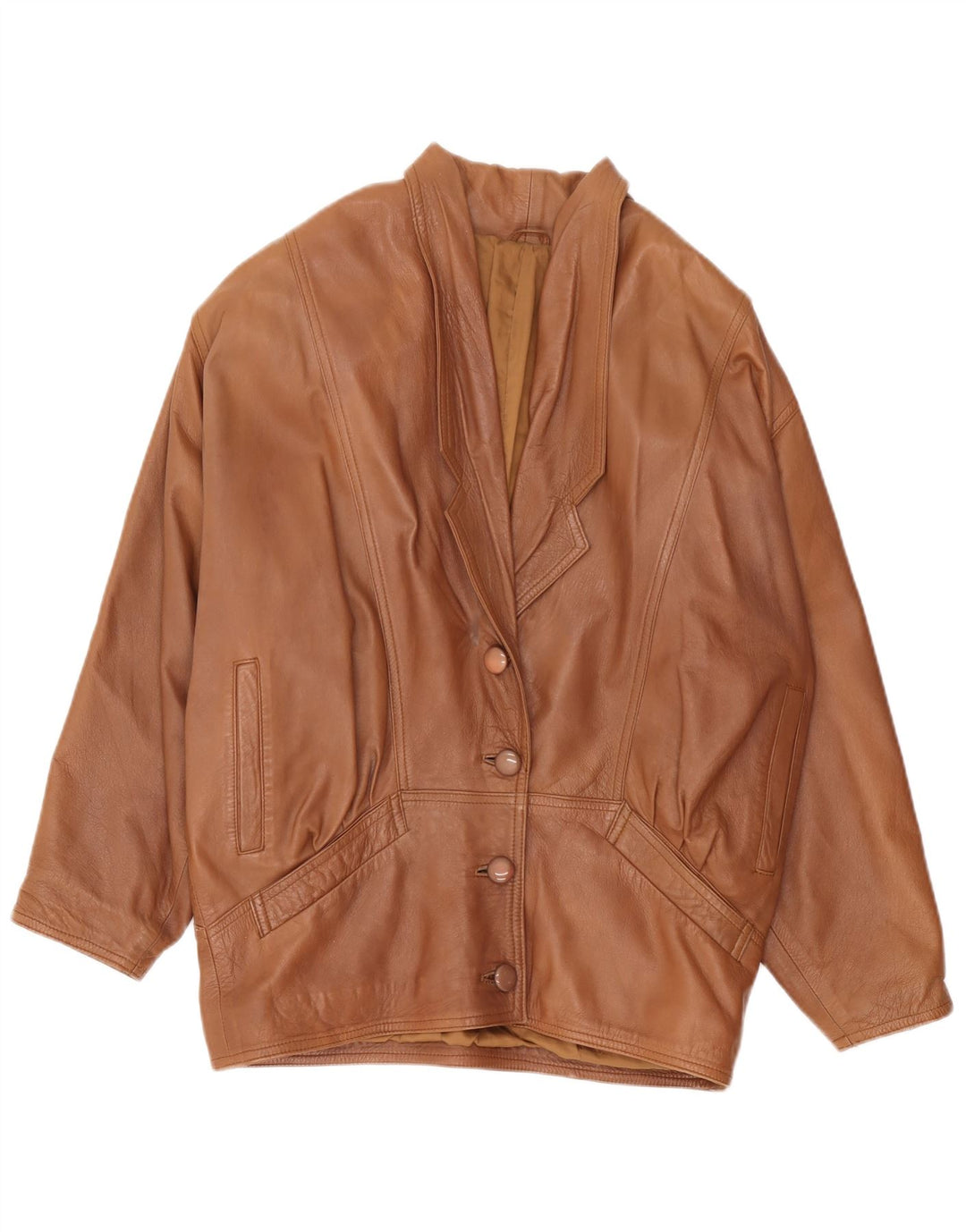 Vintage Γυναικείο Oversized Δερμάτινο Μπουφάν UK 18 XL Καφέ Δερμάτινο