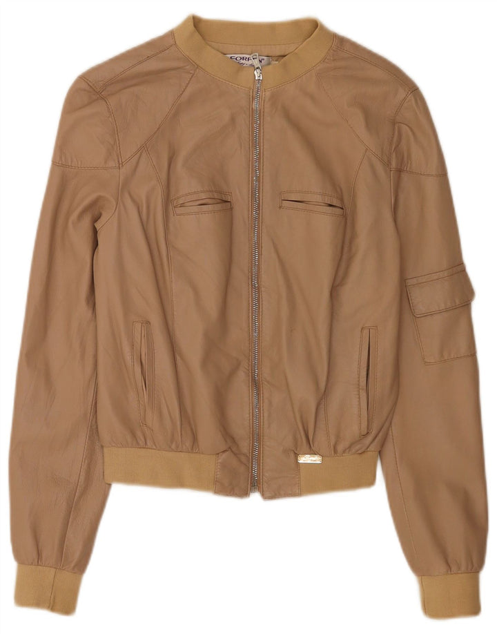 Forpen Γυναικείο Crop Leather Bomber Jacket UK 10 Small Beige