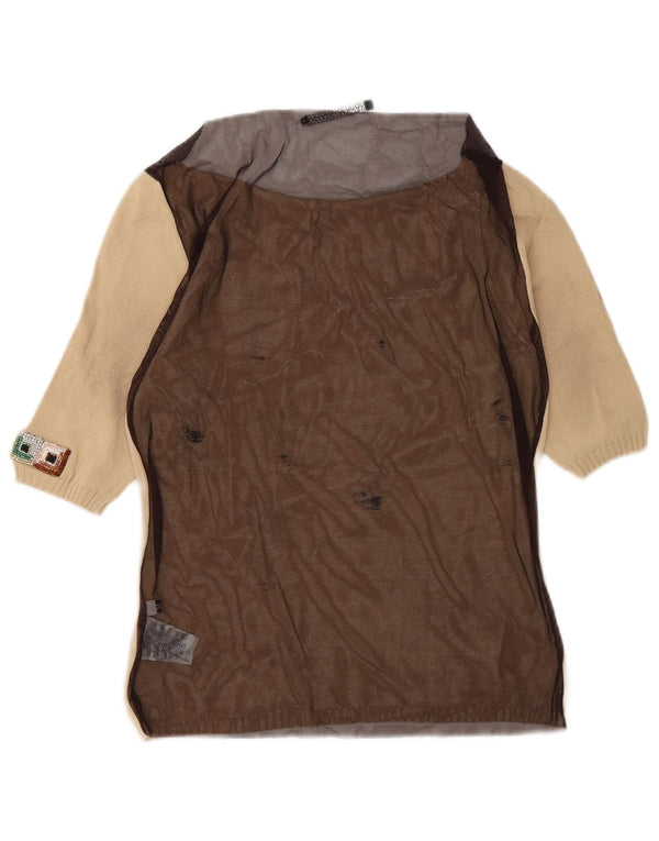 Liu Jo Γυναικεία See Through Μπλούζα Τοπ UK 12 Medium Beige Colourblock