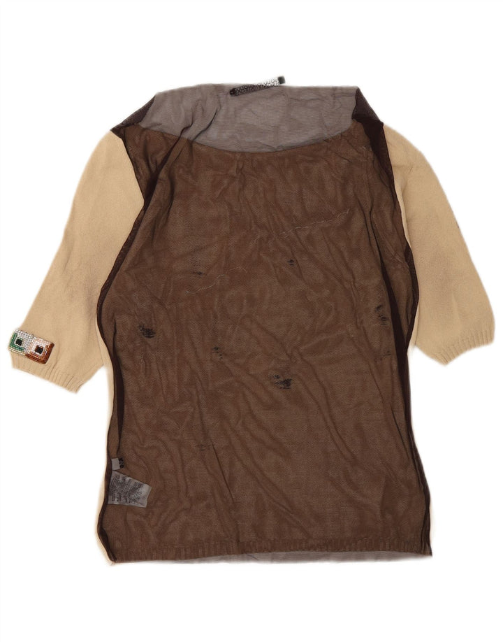 Liu Jo Γυναικεία See Through Μπλούζα Τοπ UK 12 Medium Beige Colourblock