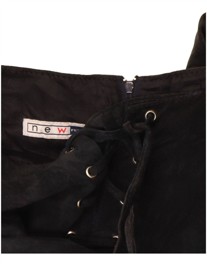 VINTAGE Γυναικεία Suede Maxi Φούστα UK 10 Small W26 Μαύρο Δερμάτινο